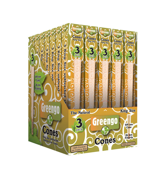 Greengo Unbleached King Size Slim Cones - 3pk