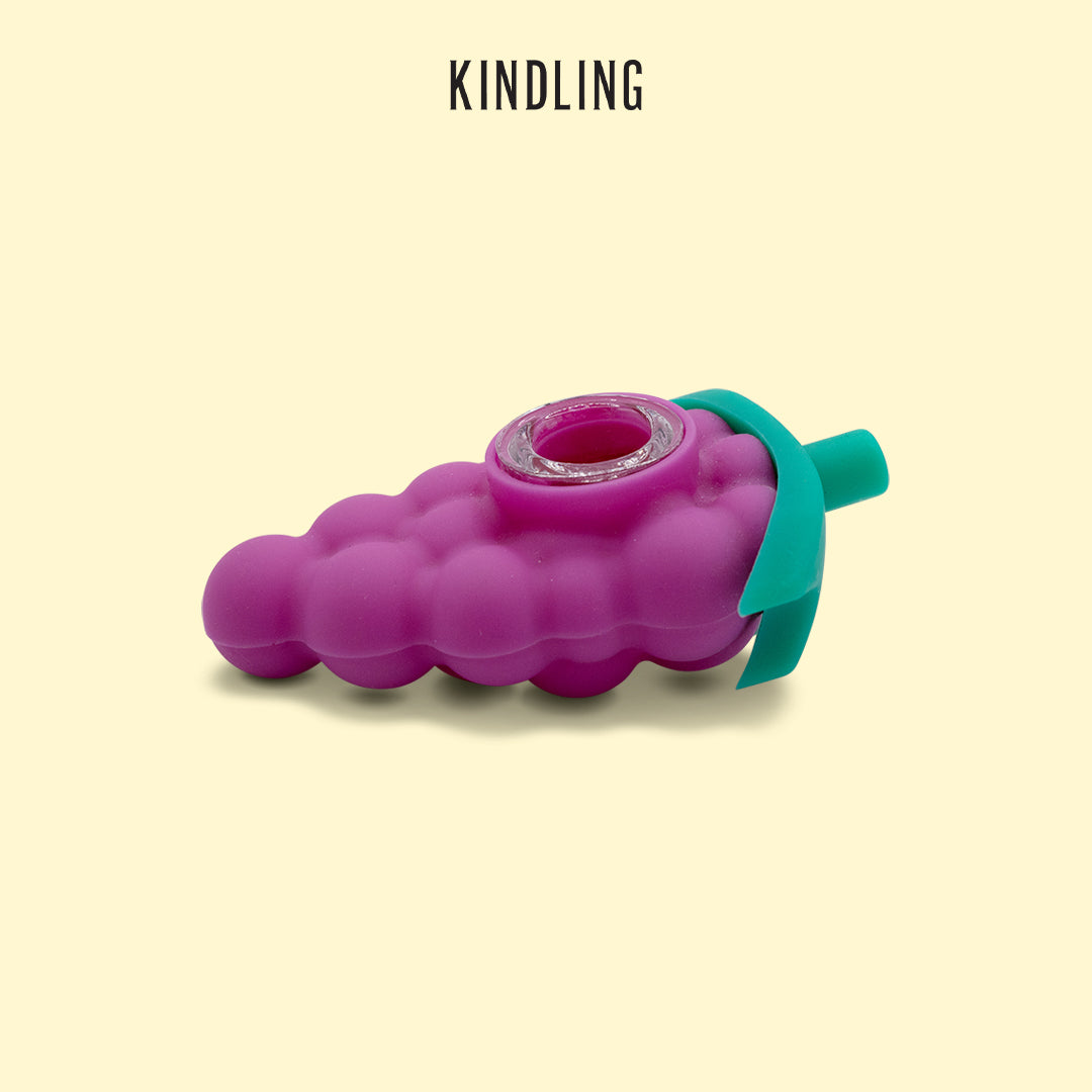 LIT Silicone 4" Grapes Hand Pipe W/Glass Bowl