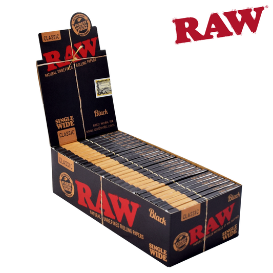 RAW - Black Single Wide Thin Rolling Papers - Full Box of 25 Packs