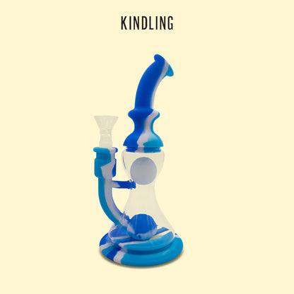 LIT Silicone 8.5" Tall Blue Flower Bubbler W/Floatng Glow-In-The-Dark Orb