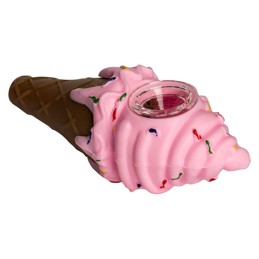 Lit Silicone - Pink Ice Cream Cone Hand Pipe