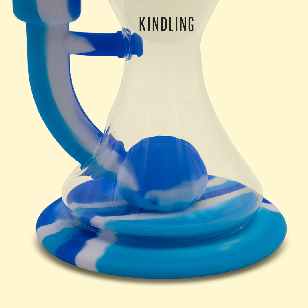 LIT Silicone 8.5" Tall Blue Flower Bubbler W/Floatng Glow-In-The-Dark Orb