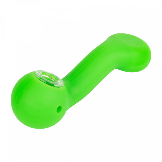 LIT Silicone Green Sherlock Flat MP Hand Pipe W/Glass Bowl