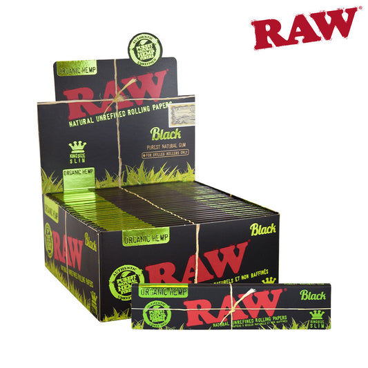 RAW - Black Organic King Size Thin Rolling Papers - Full Box of 50 Packs
